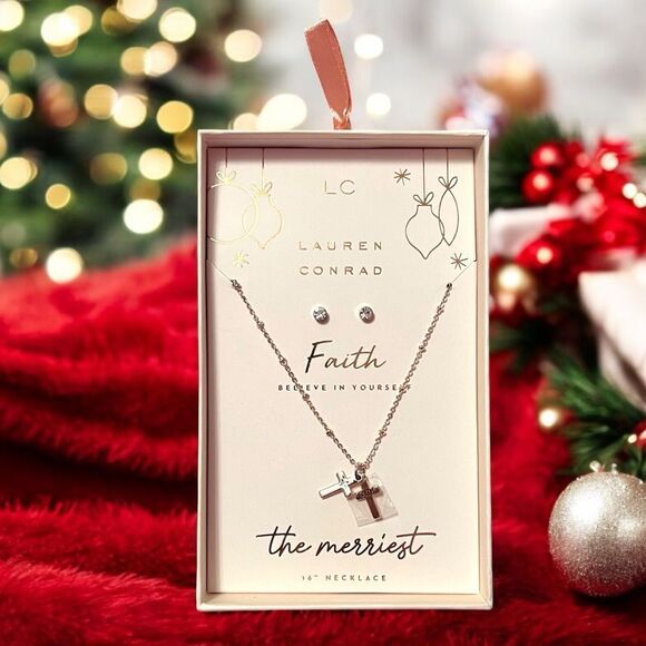 LC Lauren Conrad Faith Christmas Ornament Necklace And Earrings Set - Picture 1 of 3